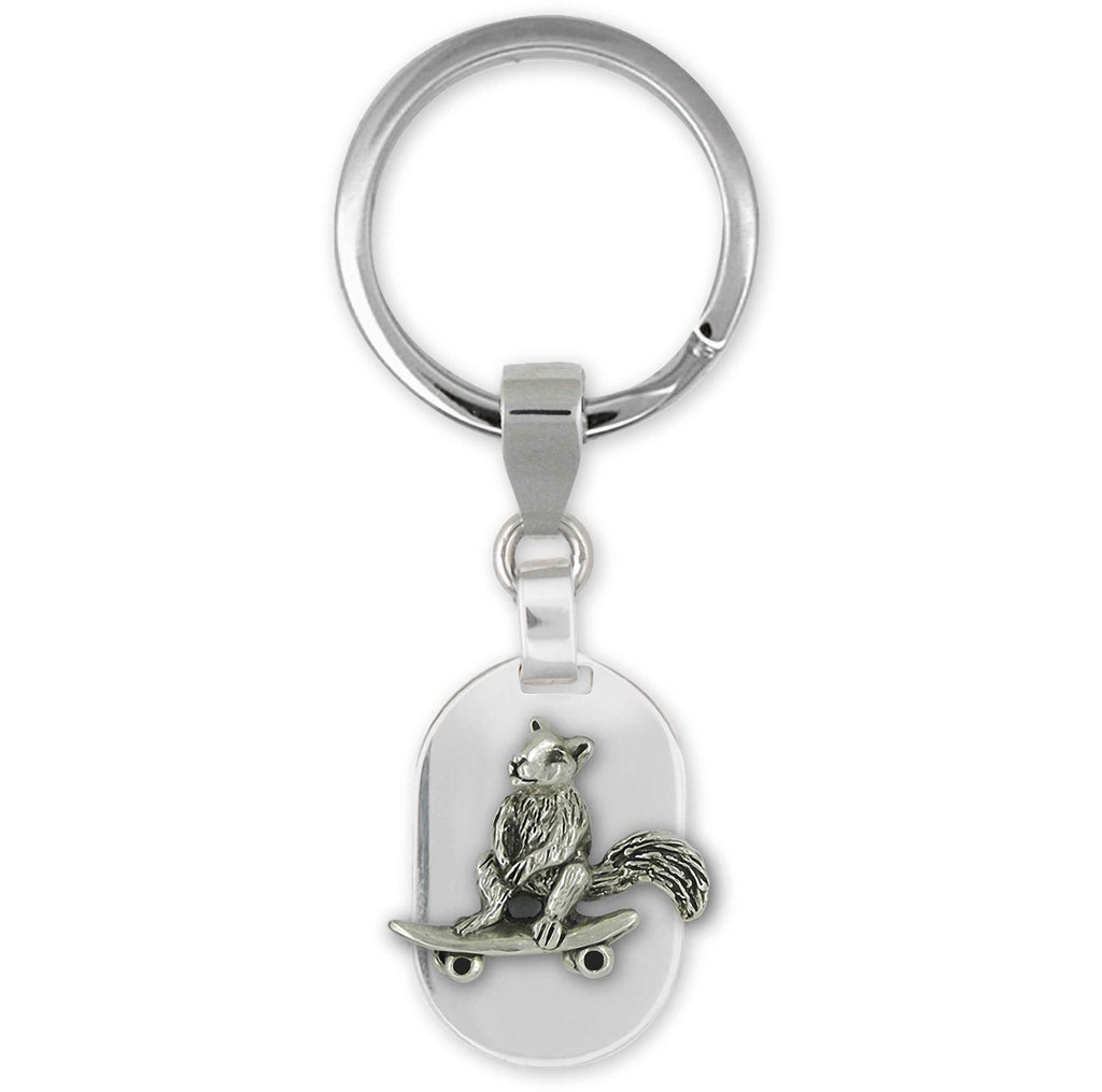 Squirrel On Skateboard Charms Squirrel On Skateboard Key Ring Sterling Silver Skateboard Squirrel Jewelry Squirrel On Skateboard jewelry
