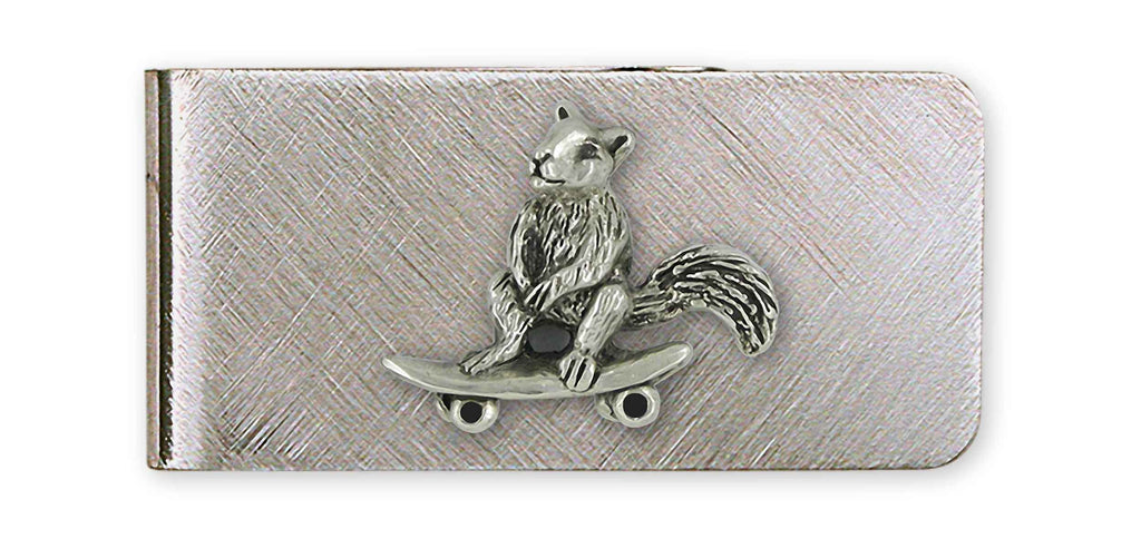 Squirrel On Skateboard Charms Squirrel On Skateboard Money Clip Sterling Silver And Stainless Steel Skateboard Squirrel Jewelry Squirrel On Skateboard jewelry