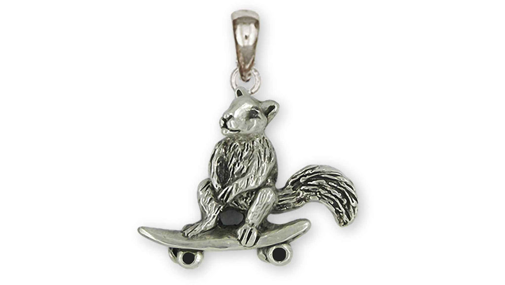 Squirrel On Skateboard Charms Squirrel On Skateboard Pendant Sterling Silver Skateboard Squirrel Jewelry Squirrel On Skateboard jewelry