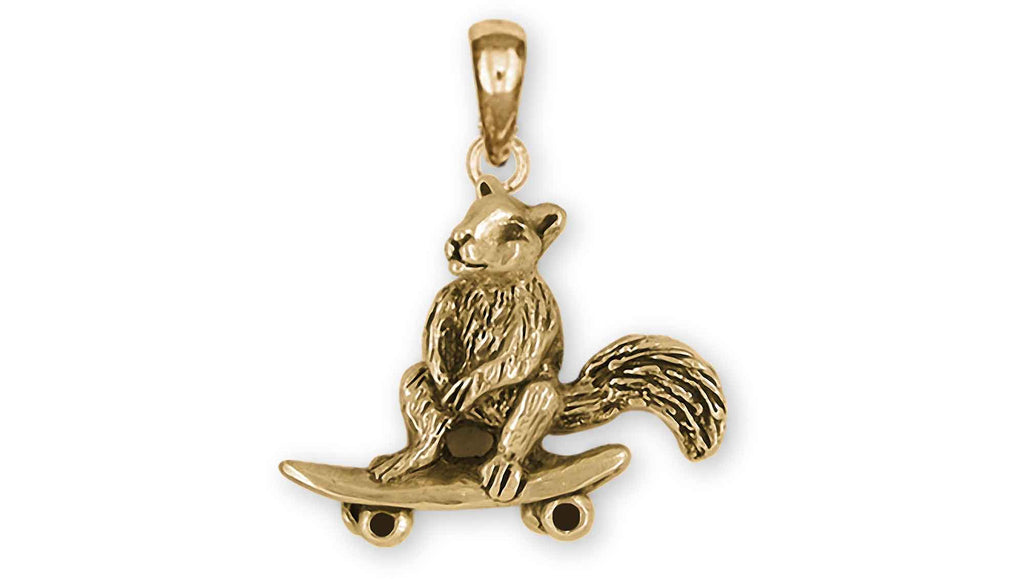 Squirrel On Skateboard Charms Squirrel On Skateboard Pendant 14k Yellow Gold Skateboard Squirrel Jewelry Squirrel On Skateboard jewelry