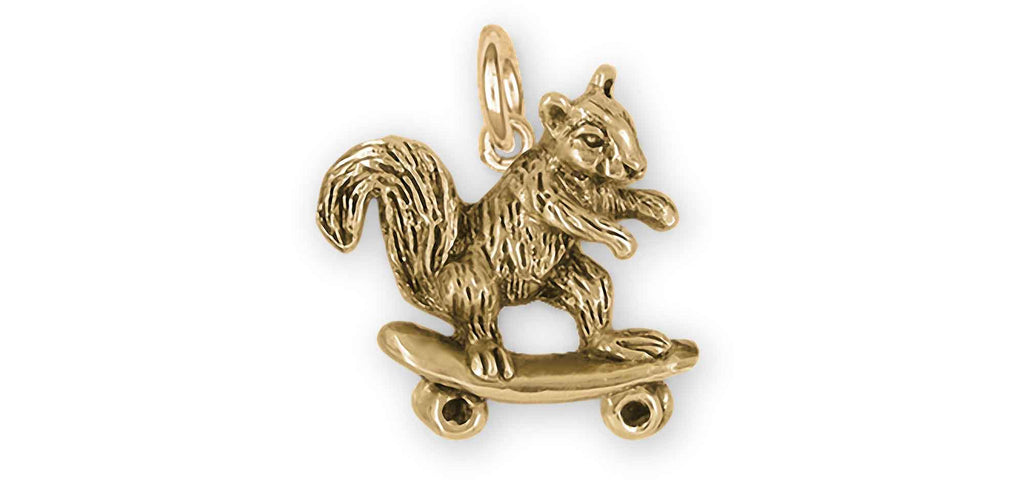 Squirrel On Skateboard  Charms Squirrel On Skateboard  Charm 14k Yellow Gold Skateboard Squirrel Jewelry Squirrel On Skateboard  jewelry