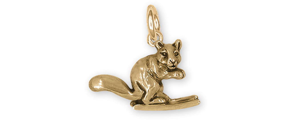 Skiing Squirrel Charms Skiing Squirrel Charm 14k Yellow Gold Squirrell On Skis Jewelry Skiing Squirrel jewelry
