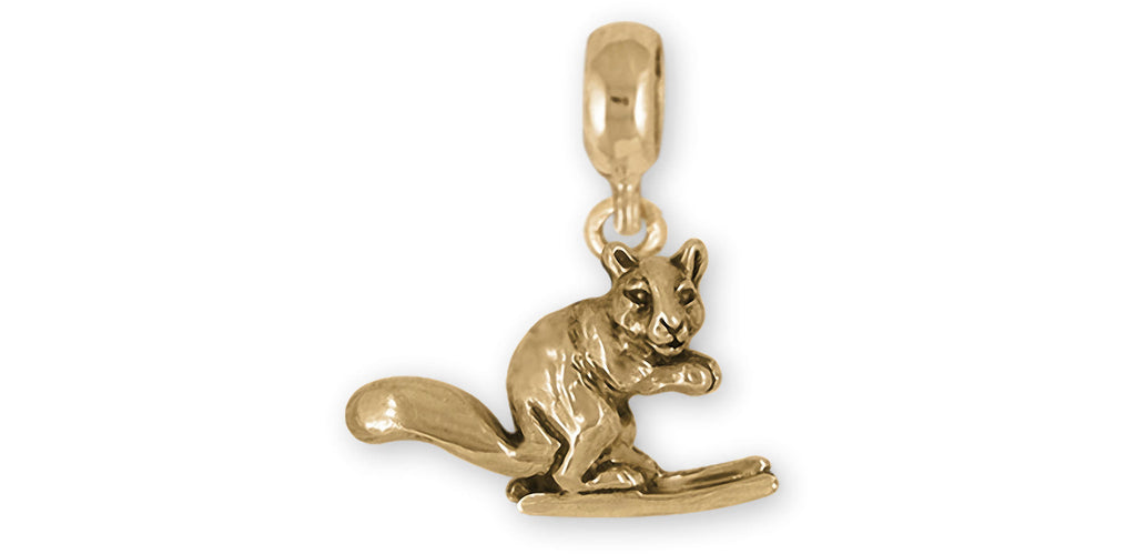Skiing Squirrel Charms Skiing Squirrel Charm Slide 14k Yellow Gold Squirrell On Skis Jewelry Skiing Squirrel jewelry