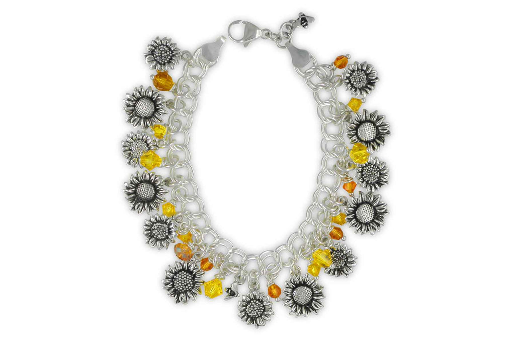 Sunflower Charms Sunflower Bracelet Sterling Silver Sunflower And Austrian Crystal Statement Jewelry Sunflower jewelry