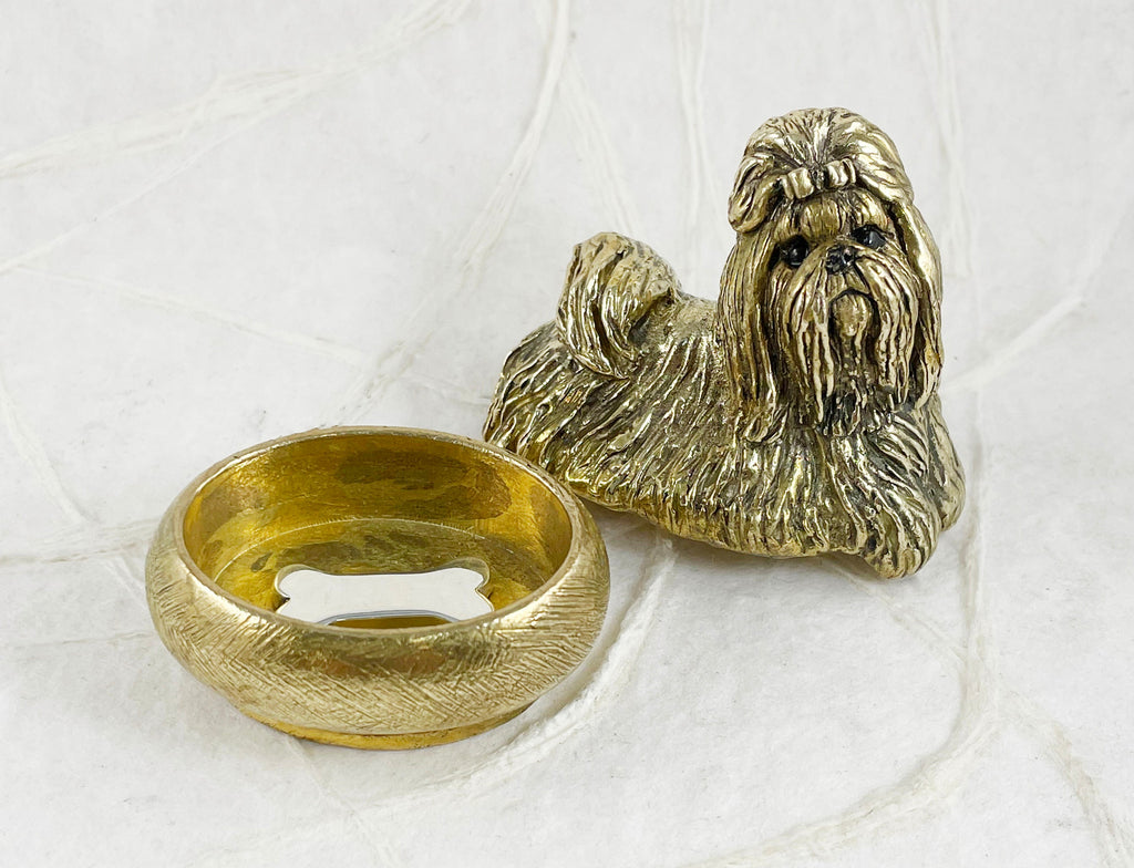 Shih Tzu Charms Shih Tzu Figurine Yellow Bronze Shih Tzu Figurine Box Jewelry Shih Tzu jewelry