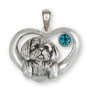 Shih Tzu Birthstone Pendant Handmade Silver Shih Tzu Jewelry SZ23-SP