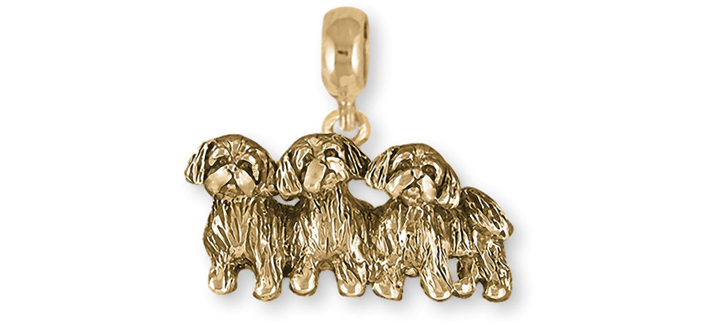 Shih Tzu Charms Shih Tzu Charm Slide 14k Gold Vermeil Triple Shih Tzu Jewelry Shih Tzu jewelry