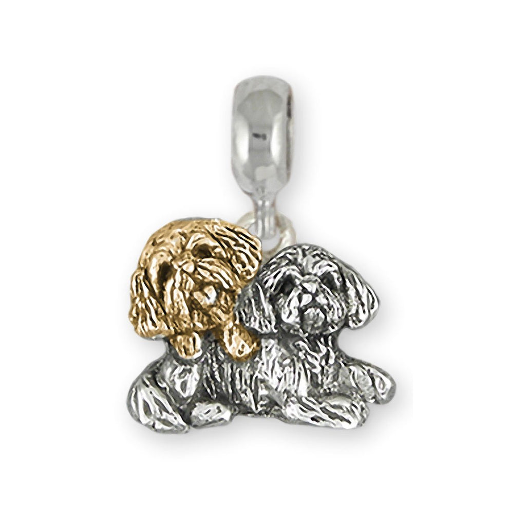 Shih Tzu Charms Shih Tzu Charm Slide Silver And 14k Gold Double Shih Tzu Jewelry Shih Tzu jewelry