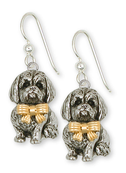 Shih Tzu Earrings Silver And 14k Gold Shih Tzu Jewelry SZ5W-E