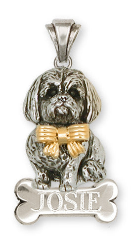 Shih Tzu Personalized Pendant Silver And 14k Gold Shih Tzu Jewelry SZ5W-NP
