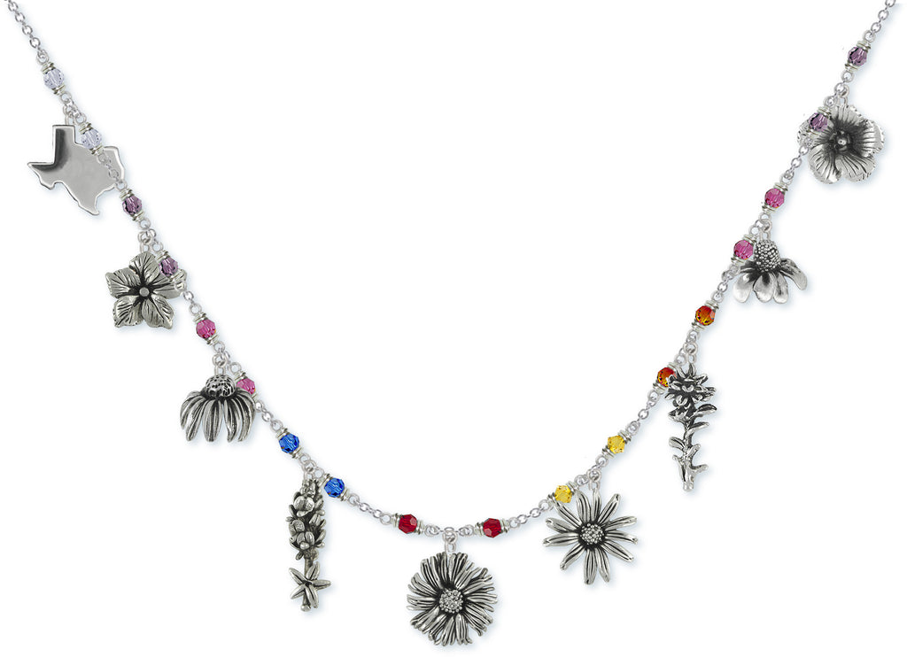 Texas Wildflower Charms Texas Wildflower Necklace Sterling Silver Flower Jewelry Texas Wildflower jewelry