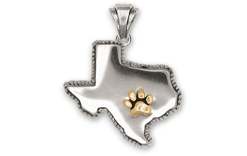 State Of Texas Charms State Of Texas Pendant Silver And 14k Gold Paw Jewelry State Of Texas jewelry