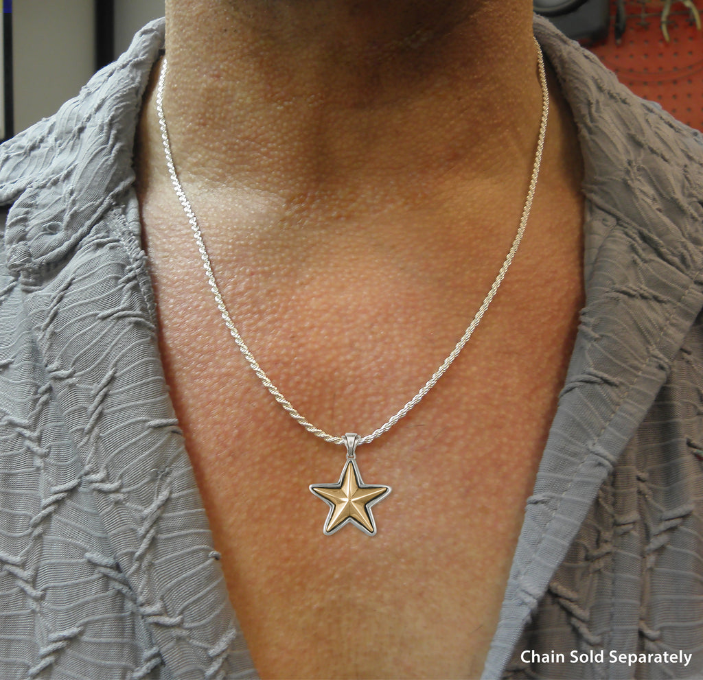 Star Jewelry Sterling Silver And Yellow Bronze Handmade Texas Star Pendant  TX29B-P