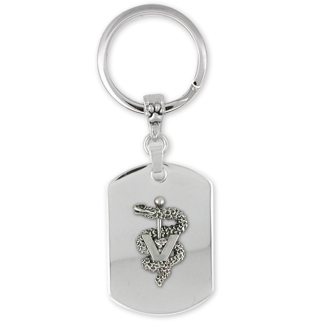 Veterinary Caduceus Charms Veterinary Caduceus Key Ring Sterling Silver And Stainless Steel Veterinary Caduceus Jewelry Veterinary Caduceus jewelry