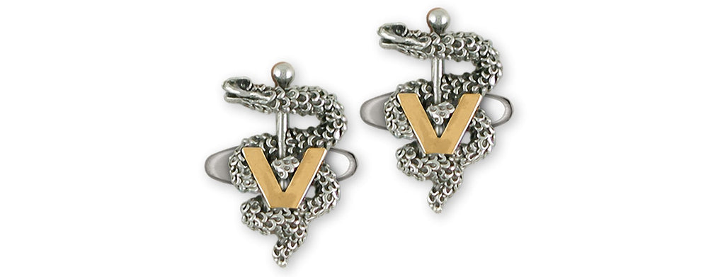 Veterinary Caduceus Charms Veterinary Caduceus Cufflinks Silver And 14k Gold Veterinary Caduceus Jewelry Veterinary Caduceus jewelry