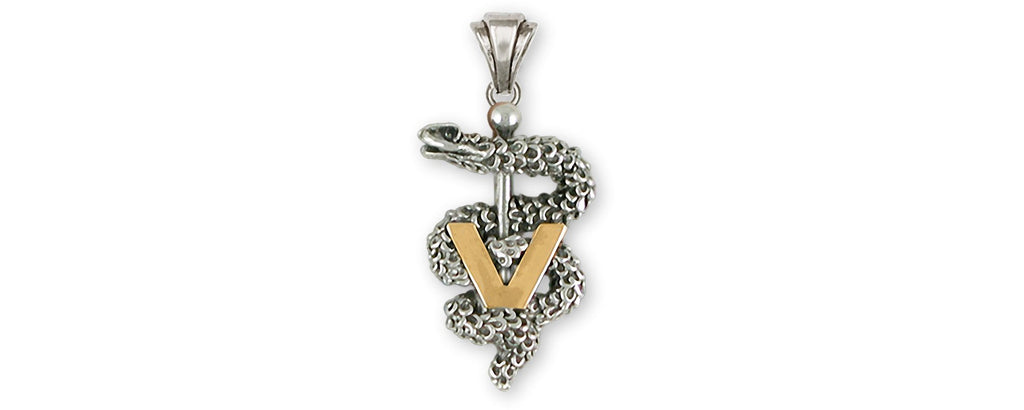 Veterinary Caduceus Charms Veterinary Caduceus Pendant Silver And 14k Gold Veterinary Caduceus Jewelry Veterinary Caduceus jewelry