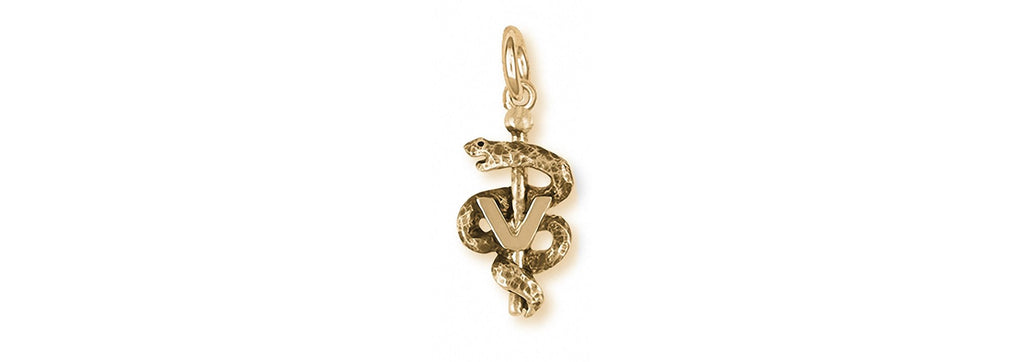 Veterinary Caduceus Charms Veterinary Caduceus Charm 14k Yellow Gold Veterinary Caduceus Jewelry Veterinary Caduceus jewelry