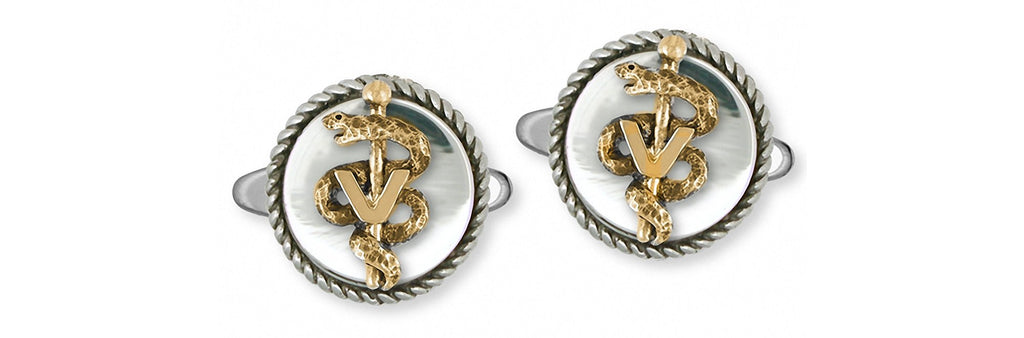 Veterinary Caduceus Charms Veterinary Caduceus Cufflinks Silver And 14k Gold Veterinary Caduceus Jewelry Veterinary Caduceus jewelry
