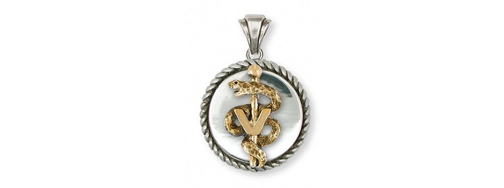 Veterinary Caduceus Charms Veterinary Caduceus Pendant Silver And 14k Gold Veterinary Caduceus Jewelry Veterinary Caduceus jewelry