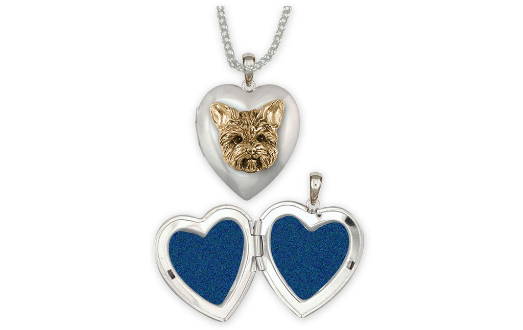 Yorkie Charms Yorkie Photo Locket Silver And 14k Gold Yorkshire Terrier Jewelry Yorkie jewelry