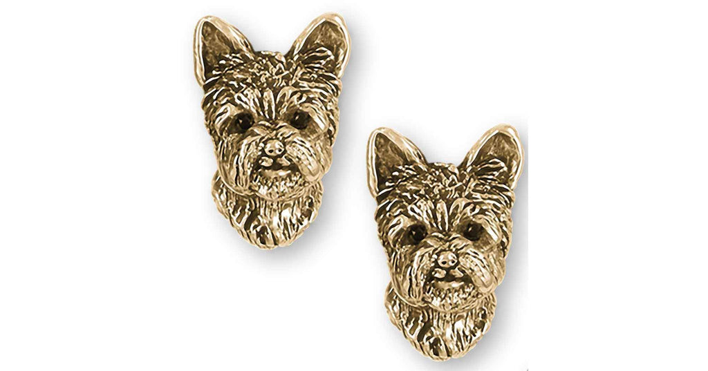 Yorkshire Terrier Charms Yorkshire Terrier Cufflinks 14k Yellow Gold With Black Diamond Eyes Yorkie Jewelry Yorkshire Terrier jewelry