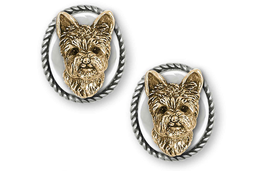 Yorkshire Terrier Charms Yorkshire Terrier Cufflinks Silver And 14k Gold With Black Diamond Eyes Yorkie Jewelry Yorkshire Terrier jewelry