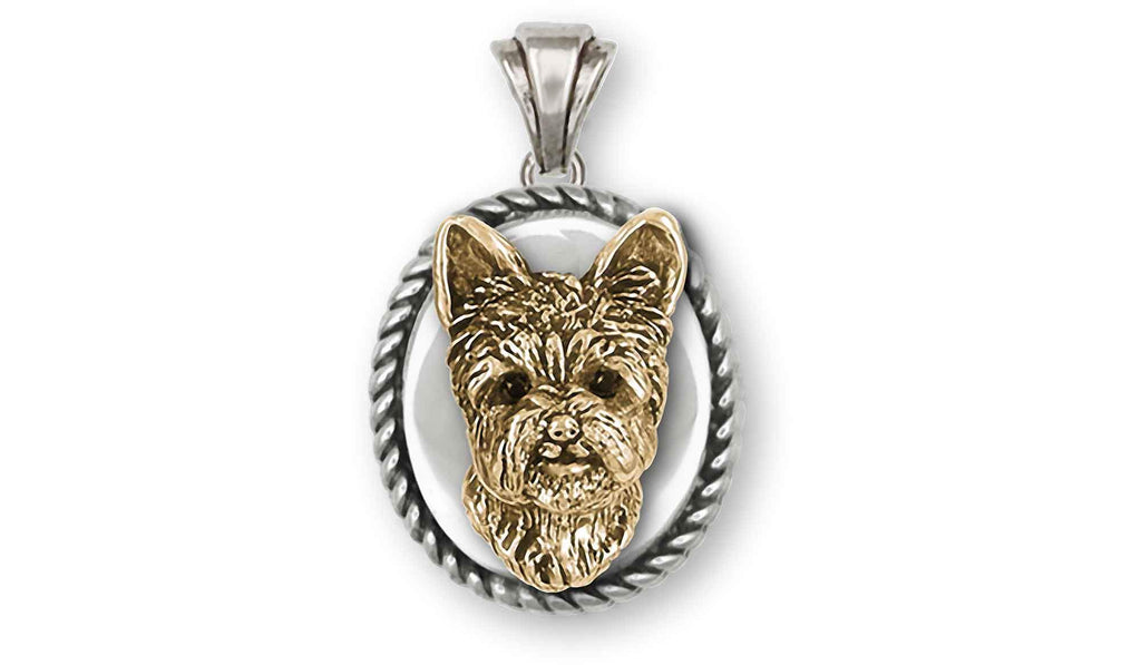 Yorkshire Terrier Charms Yorkshire Terrier Pendant Silver And 14k Gold With Black Diamond Eyes Yorkie Jewelry Yorkshire Terrier jewelry